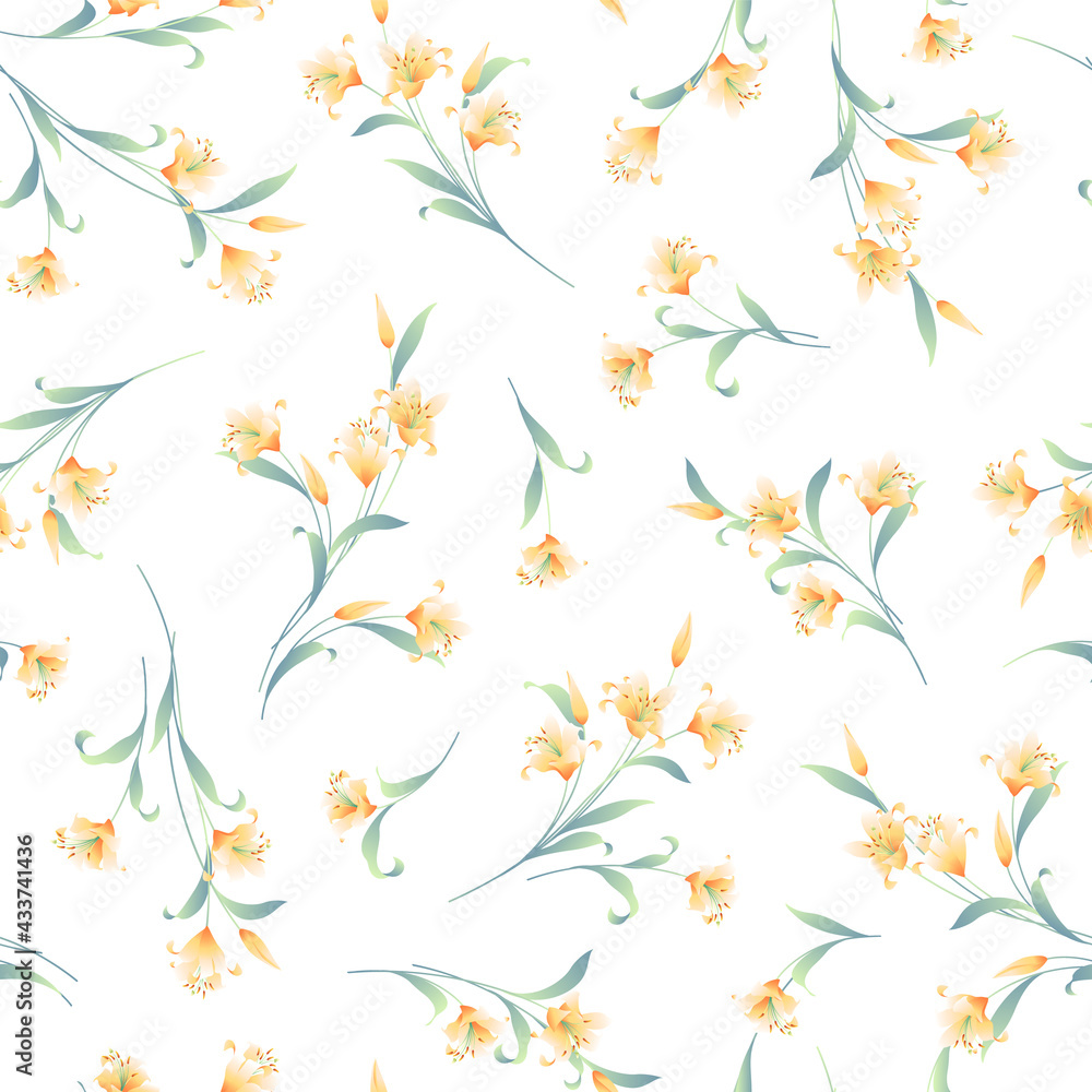 Beautiful Japanese lily seamless illustration pattern, Beautiful Japanese lily seamless illustration pattern,