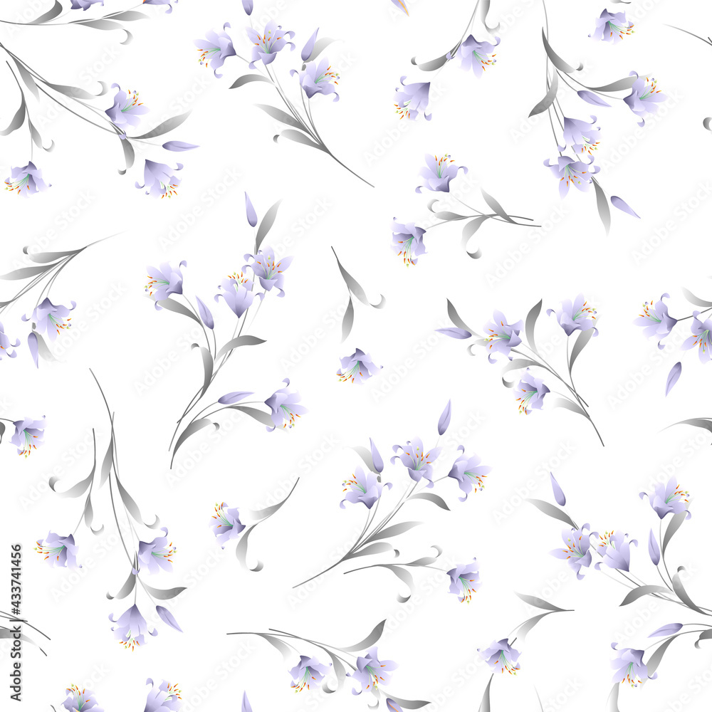 Beautiful Japanese lily seamless illustration pattern, Beautiful Japanese lily seamless illustration pattern,
