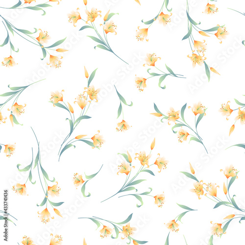 Beautiful Japanese lily seamless illustration pattern,