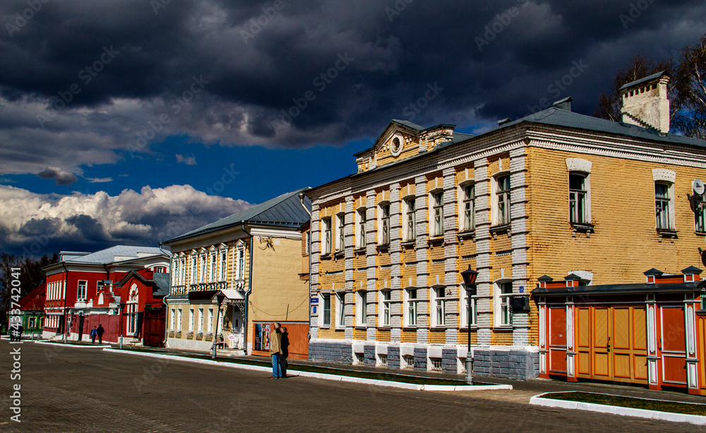 Beautiful streets of Kolomna, Russia with beautiful sky