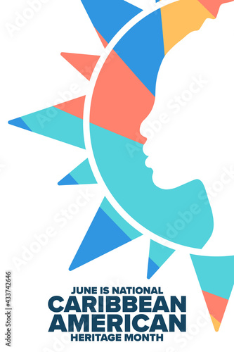 June is National Caribbean American Heritage Month. Holiday concept. Template for background, banner, card, poster with text inscription. Vector EPS10 illustration.