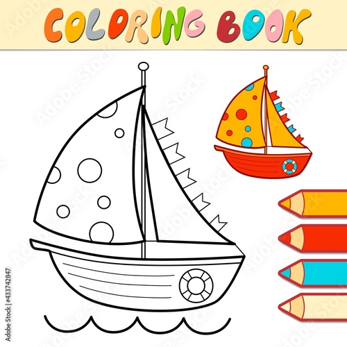 Coloring book or page for kids. boat black and white vector