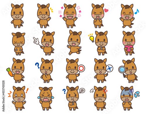 Cute Horse Character Vector Art 馬のかわいいキャラクターセット