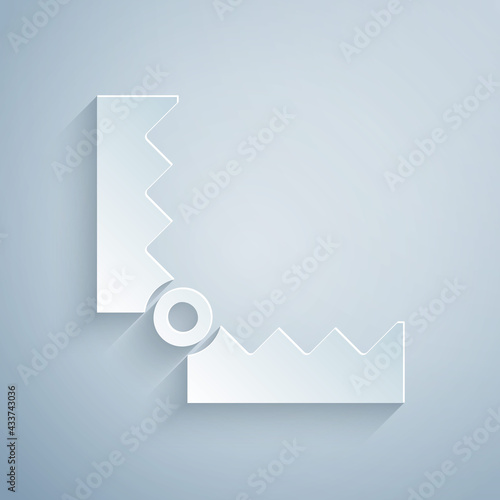 Paper cut Trap hunting icon isolated on grey background. Paper art style. Vector