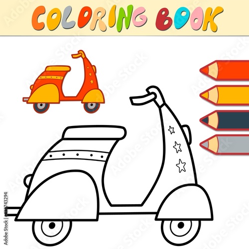 Coloring book or page for kids. motorbike black and white vector