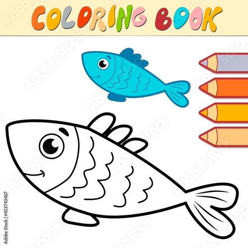 Coloring book or page for kids. fish black and white vector