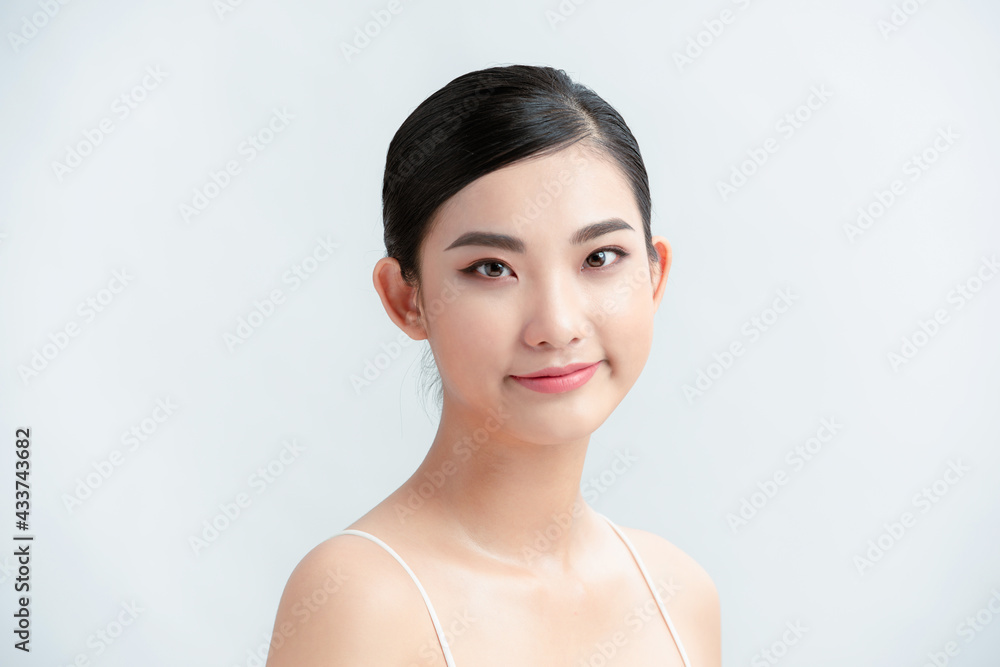 Beautiful face skincare beauty woman isolated on white background. asian beauty model Beautiful face skincare beauty woman isolated on white background. asian beauty model