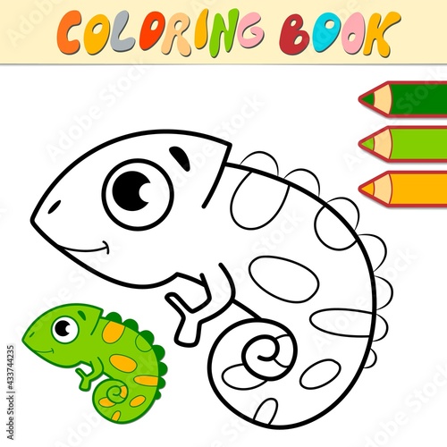 Coloring book or page for kids. iguana black and white vector