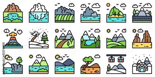 Landscape filled icon set 2 vector illustration