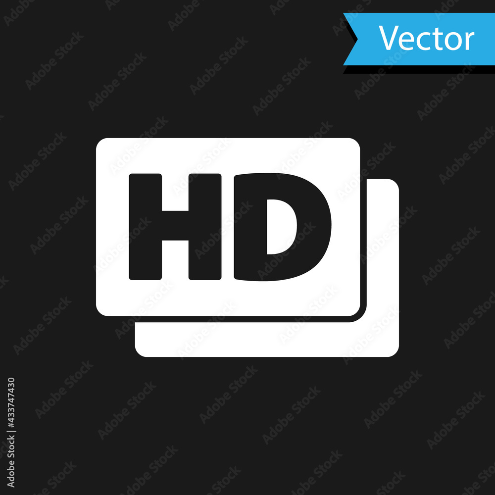 White Hd movie, tape, frame icon isolated on black background. Vector White Hd movie, tape, frame icon isolated on black background. Vector