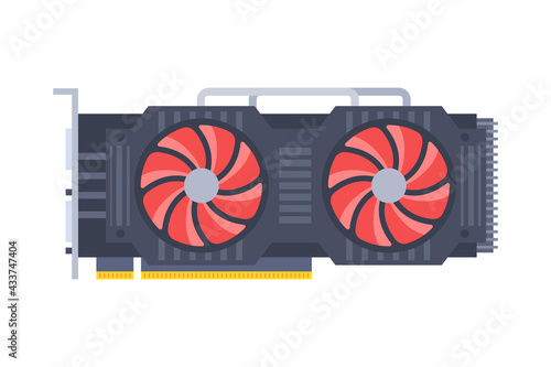 Modern graphics card. Flat vector illustration. Video card. Isolated on white.