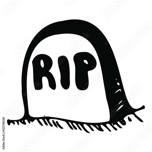 Gravestone, engraved RIP. Simple hand drawn illustration, isolated halloween vector clipart