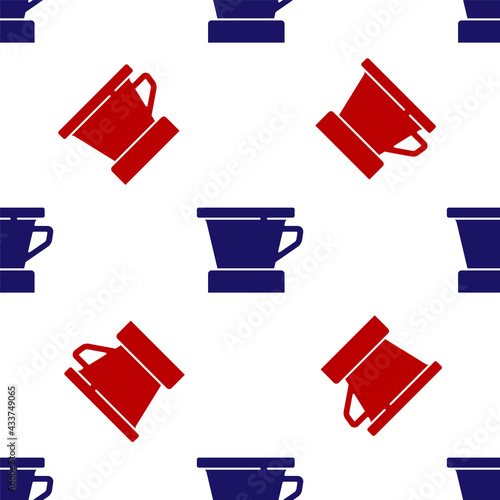 Blue and red V60 coffee maker icon isolated seamless pattern on white background. Vector