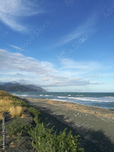 sunset and summer at Hapuku Beach, Rest area, New Zealand, South Island photo