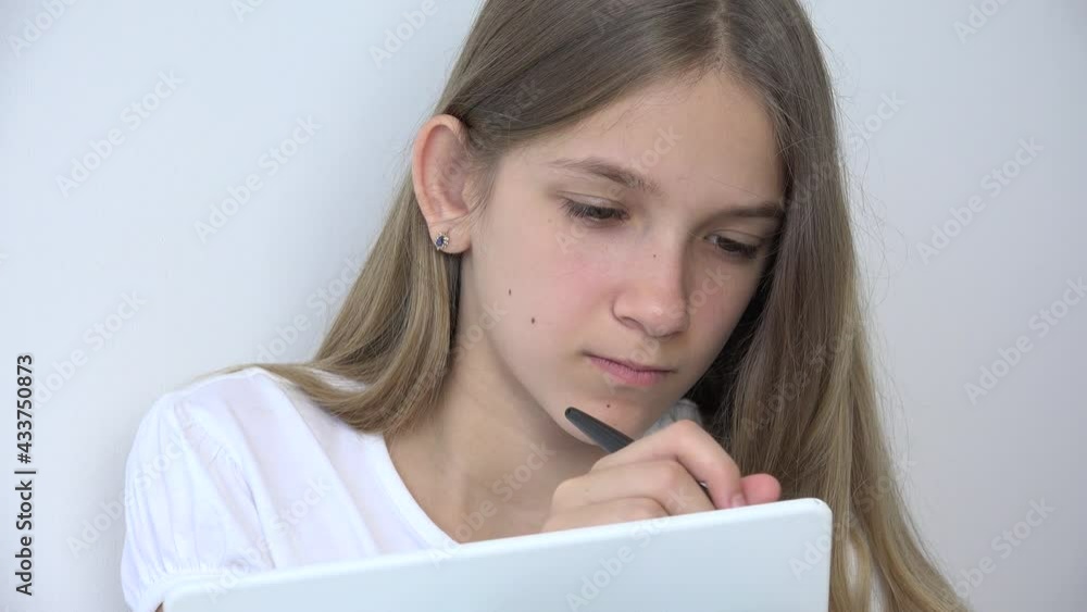 Child Studying for School in Bed, Teenager Young Girl Learning, Student Kid Writing Homework, Homeschooling, Children Education Child Studying for School in Bed, Teenager Young Girl Learning, Student Kid Writing Homework, Homeschooling, Children Education
