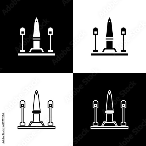Set Place De La Concorde in Paris, France icon isolated on black and white background. Vector