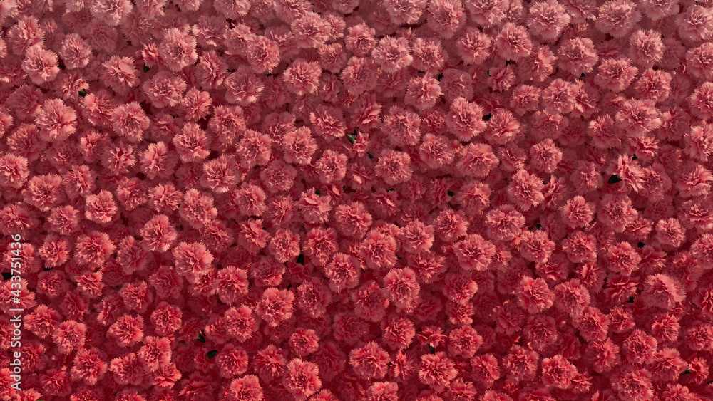 Romantic Flowers arranged to create a Beautiful wall. Elegant, Bright Background formed from Red Carnations. 3D Render Romantic Flowers arranged to create a Beautiful wall. Elegant, Bright Background formed from Red Carnations. 3D Render