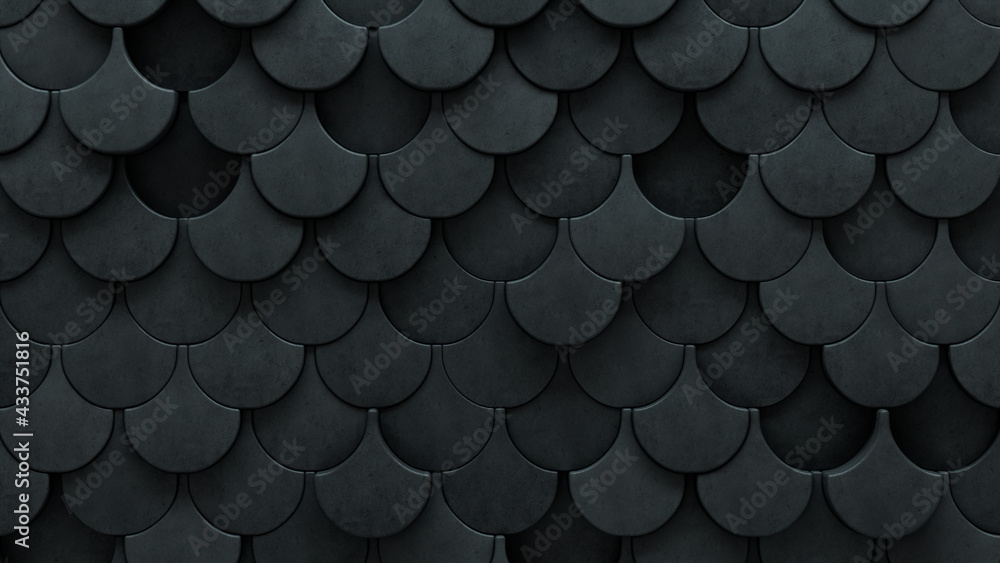 3D, Concrete Wall background with tiles. Fish Scale, tile Wallpaper with Polished, Futuristic blocks. 3D Render 3D, Concrete Wall background with tiles. Fish Scale, tile Wallpaper with Polished, Futuristic blocks. 3D Render
