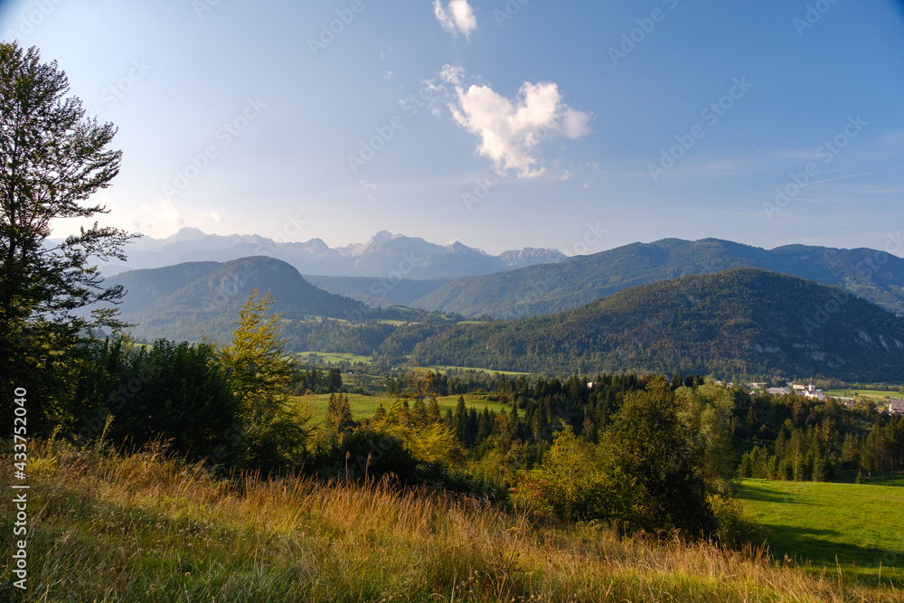 Slovenial mountain landscape in sunset