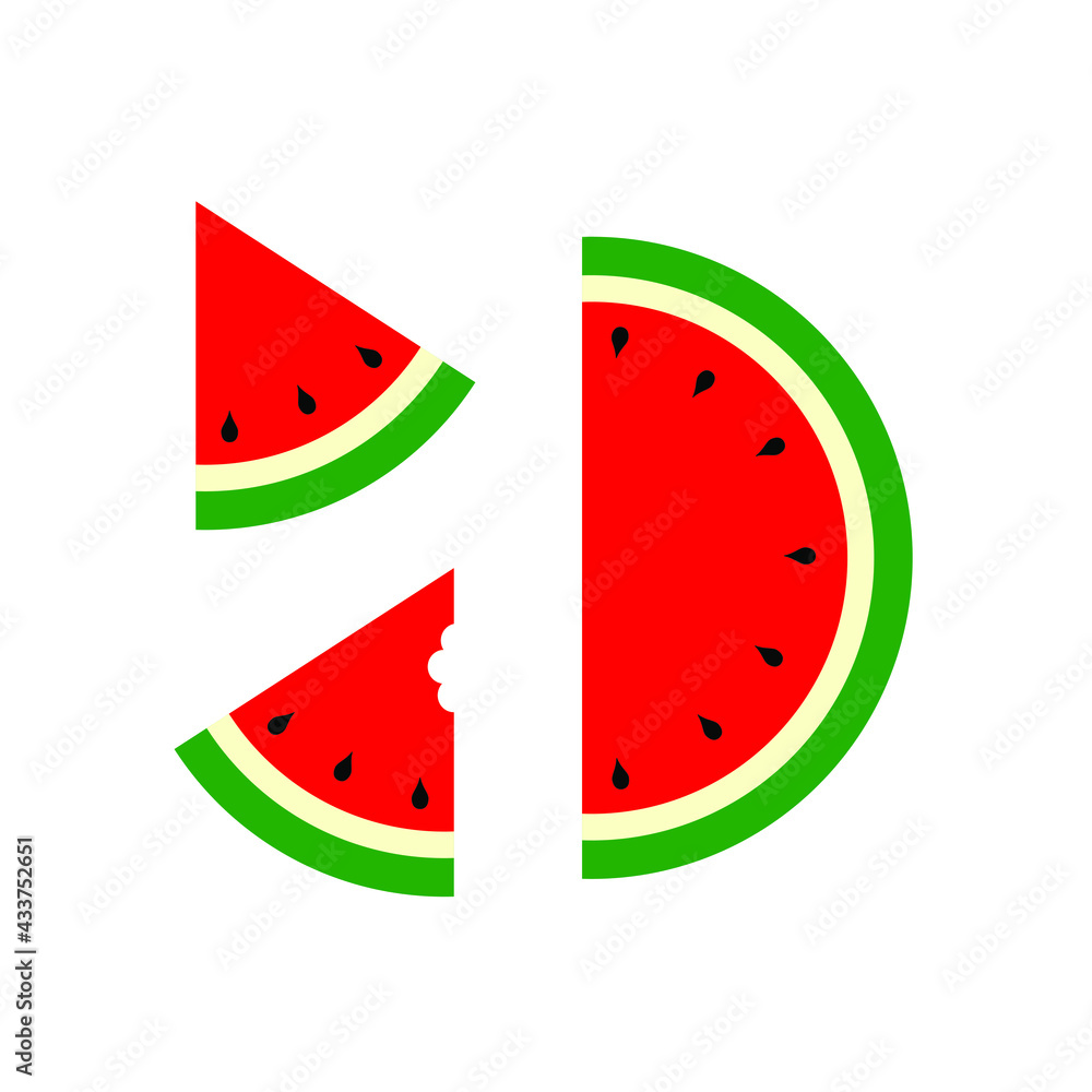 cut watermelon, slices of watermelon on a white background flat cut watermelon, slices of watermelon on a white background flat
