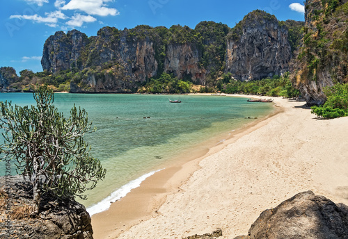 Aerial view of turquoise sea Ao Nang beach Railay Bay Krabi Thailand.