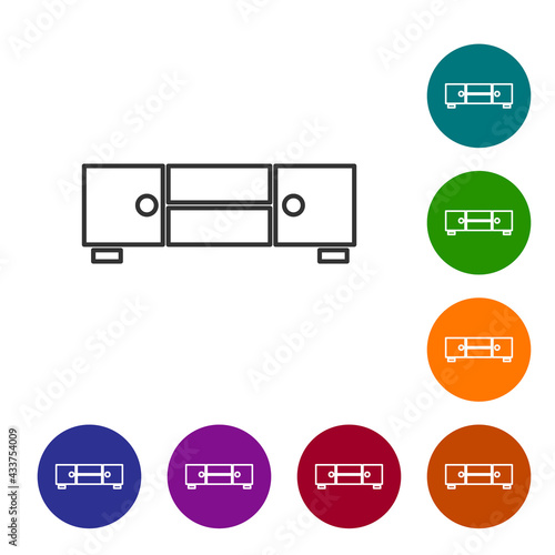Black line Chest of drawers icon isolated on white background. Set icons in color circle buttons. Vector