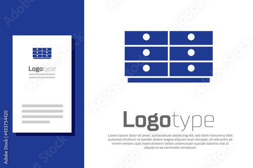 Blue Chest of drawers icon isolated on white background. Logo design template element. Vector