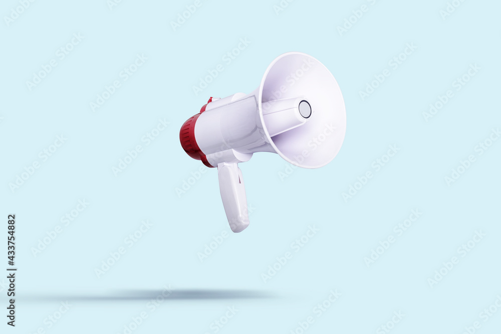 © Alex - white megaphone flies on a light background. Advertising and messages concept