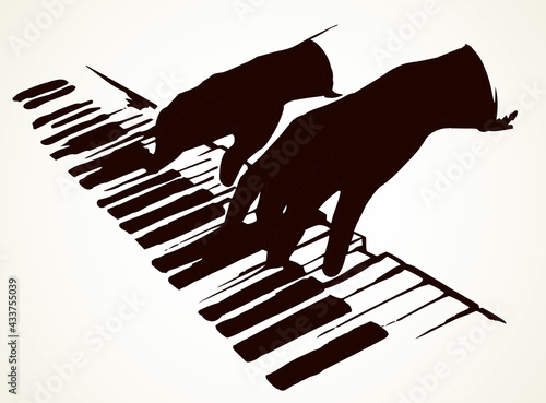 Hands on piano keyboard. Vector drawing