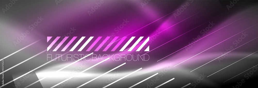 Neon glowing lines, magic energy and light motion background. Vector wallpaper template Neon glowing lines, magic energy and light motion background. Vector wallpaper template