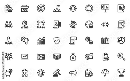 set of project management thin line icons, business, planning, startup