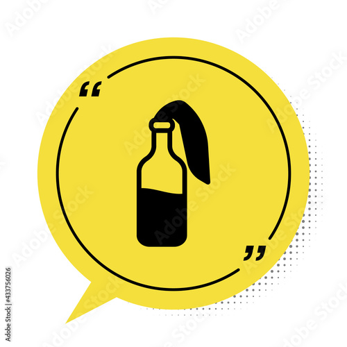 Black Cocktail molotov icon isolated on white background. Yellow speech bubble symbol. Vector