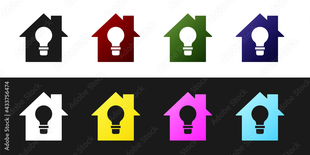 Set Smart house and light bulb icon isolated on black and white background. Vector Set Smart house and light bulb icon isolated on black and white background. Vector