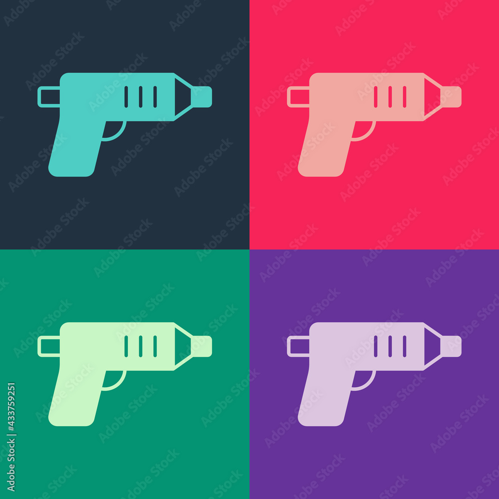 Pop art Electric cordless screwdriver icon isolated on color background. Electric drill machine. Repair tool. Vector Pop art Electric cordless screwdriver icon isolated on color background. Electric drill machine. Repair tool. Vector