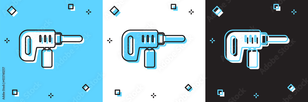 Set Electric drill machine icon isolated on blue and white, black background. Repair tool. Vector Set Electric drill machine icon isolated on blue and white, black background. Repair tool. Vector
