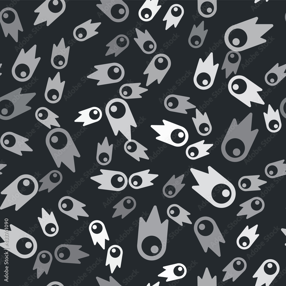 Fototapeta premium Grey Comet falling down fast icon isolated seamless pattern on black background. Vector
