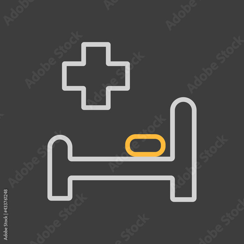 Hospital bed and cross icon on dark background