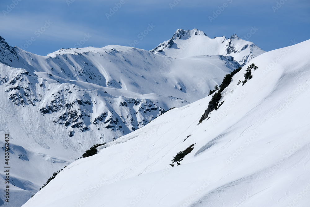 Backcountry downhill skiing at the Arlberg, Austria, Vorarlberg 