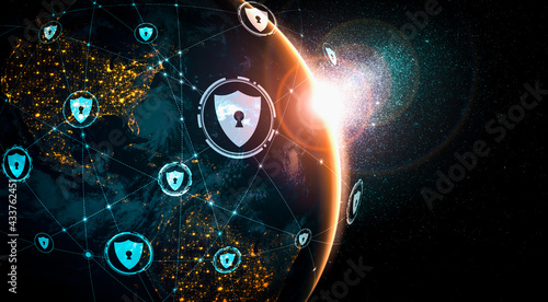 Cyber security technology and online data protection in innovative perception . Concept of technology for security of data storage used by global business network server to secure cyber information . photo