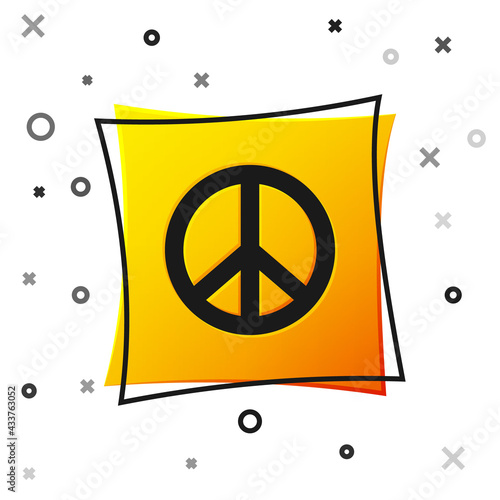 Black Peace icon isolated on white background. Hippie symbol of peace. Yellow square button. Vector