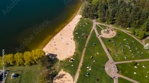 View from the height of the beach and vacationing people in Drozdy in Minsk.Belarus photo