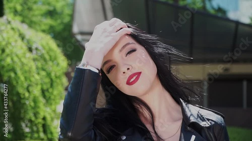 European Girl Businessman Drinking Coffee in the Street