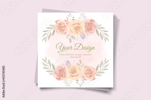 Elegant wedding invitation template with peach color floral theme