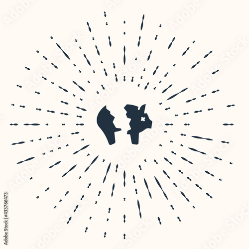 Grey Broken piggy bank icon isolated on beige background. Icon saving or accumulation of money, investment. Abstract circle random dots. Vector