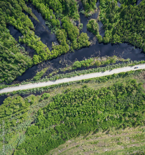 Landscapes of wild taiga in cold Russian Siberia