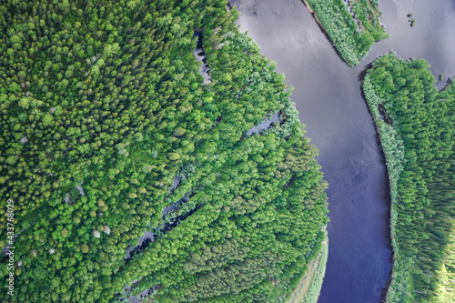 Landscapes of wild taiga in cold Russian Siberia