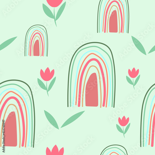 Green rainbow and flower and plant pattern, isolated on white background , Vector Illustration EPS 10