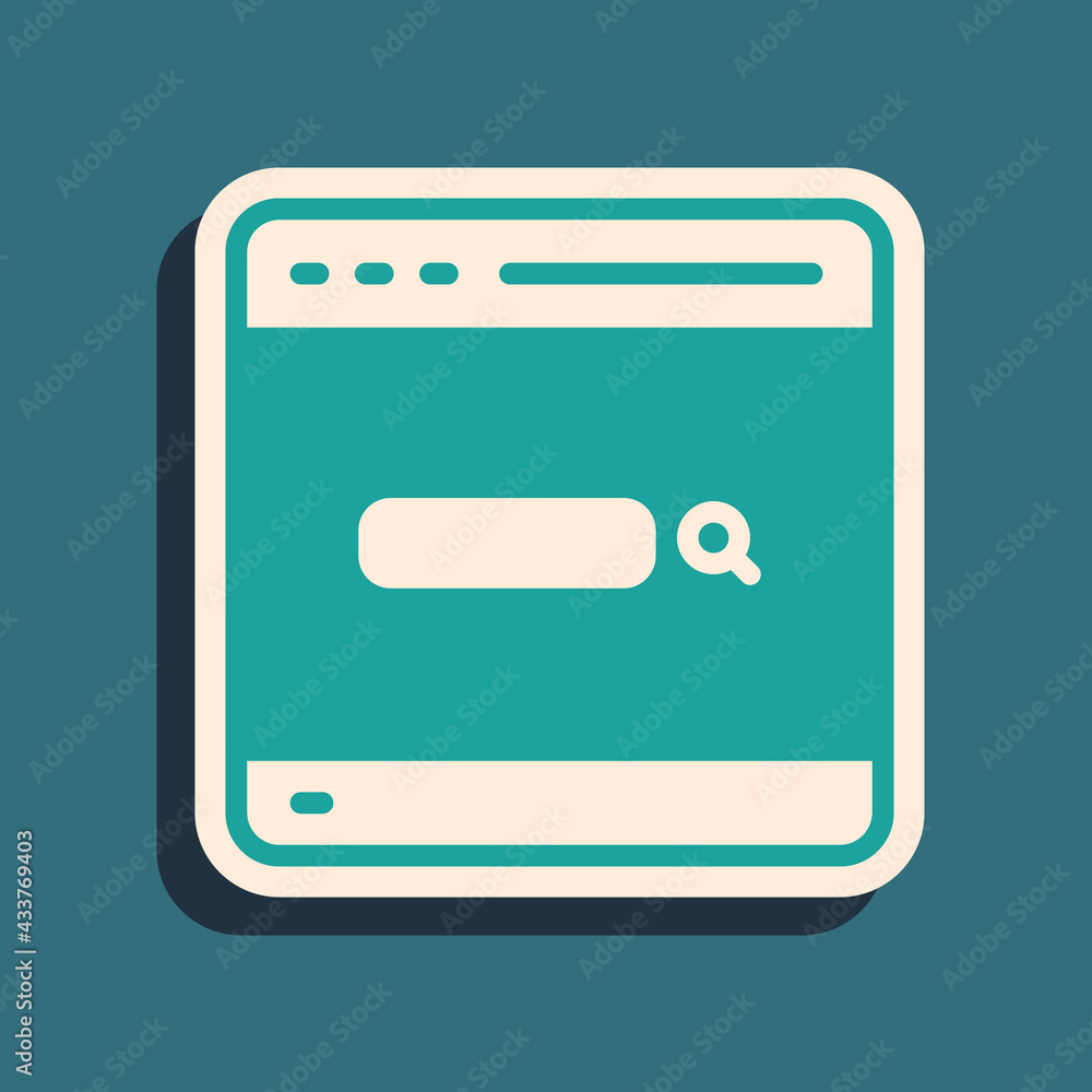 Green Search engine icon isolated on green background. Long shadow style. Vector Green Search engine icon isolated on green background. Long shadow style. Vector