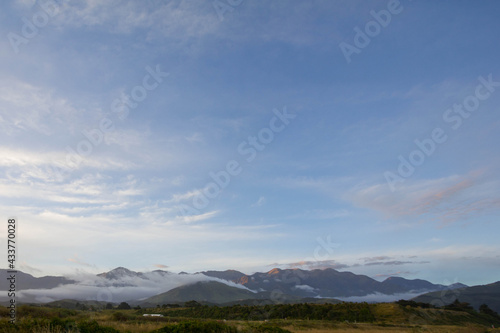 sunset and summer at Hapuku Beach, Rest area, New Zealand, South Island photo