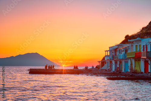 Sunset in Klima village on Milos island in Greece